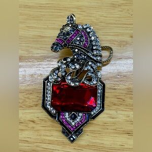 Elegant Large  Horse Pendant with Glass Red and Pink Accents